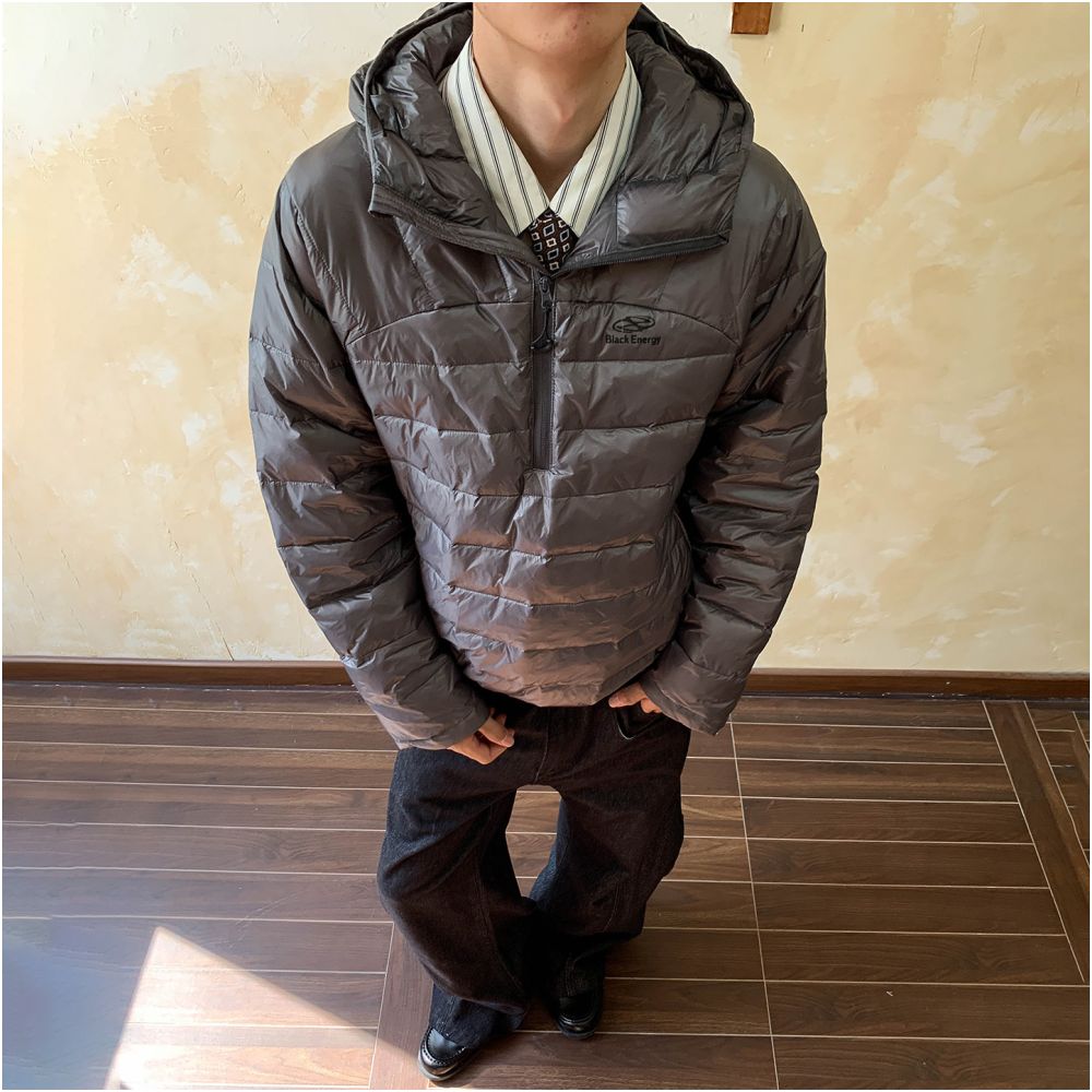 Oalin High Street Letter White Duck Down Pork Ribs Half Zipper Down Jacket Winter Simple Warm Hooded Cotton Jacket for Men and Women image 2
