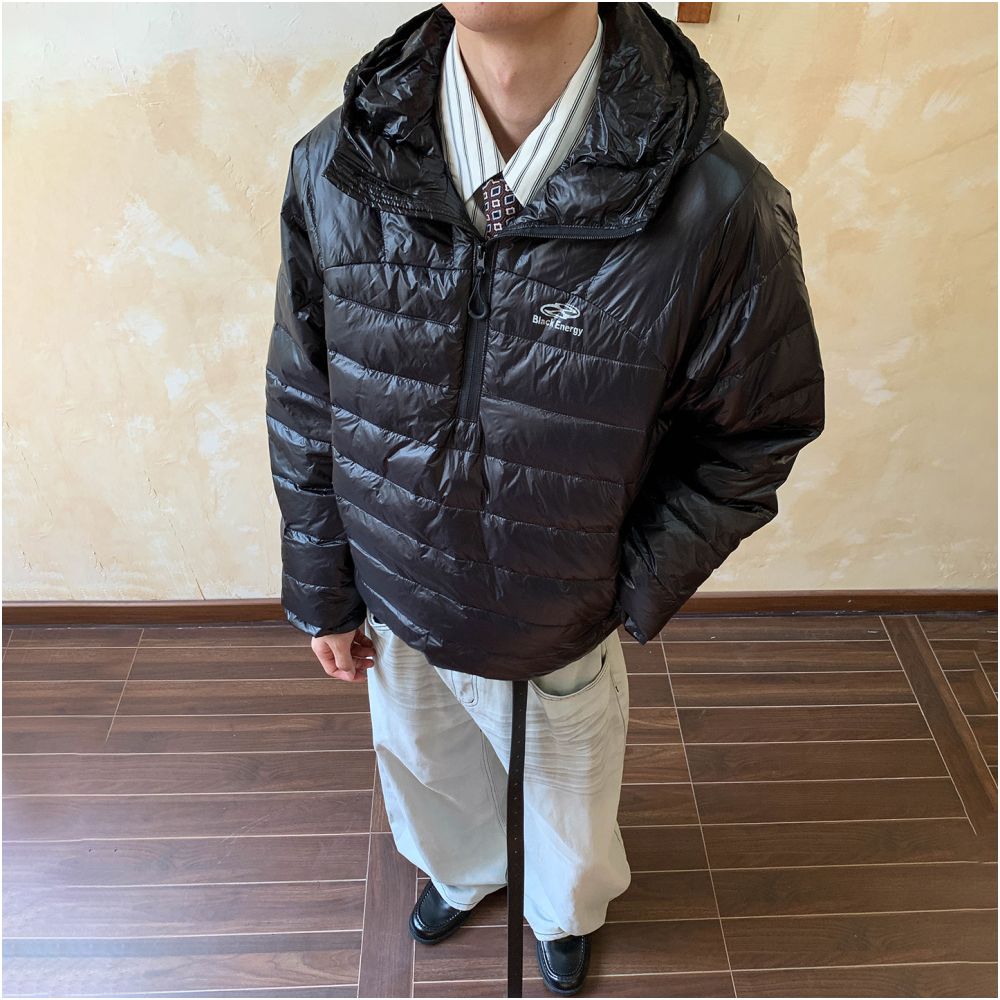 Oalin High Street Letter White Duck Down Pork Ribs Half Zipper Down Jacket Winter Simple Warm Hooded Cotton Jacket for Men and Women image 3