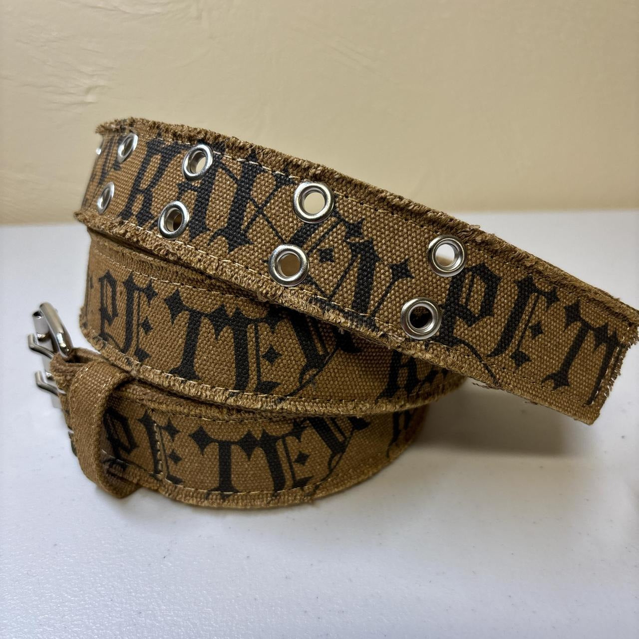 0669 - Tan Graffiti Letters Distressed Belt