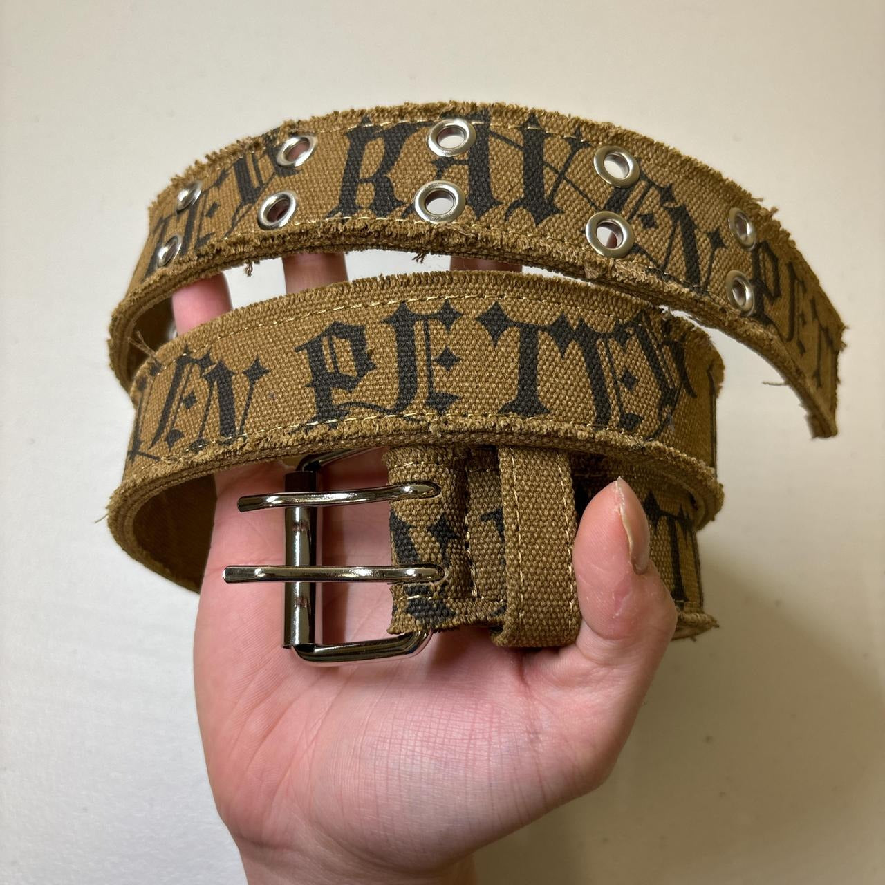 0669 - Tan Graffiti Letters Distressed Belt