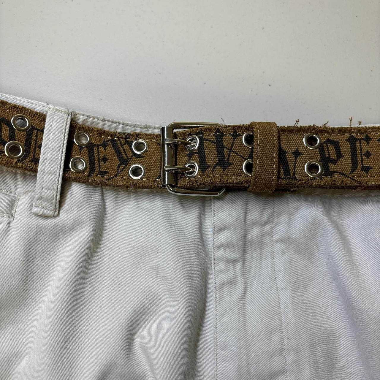 0669 - Tan Graffiti Letters Distressed Belt