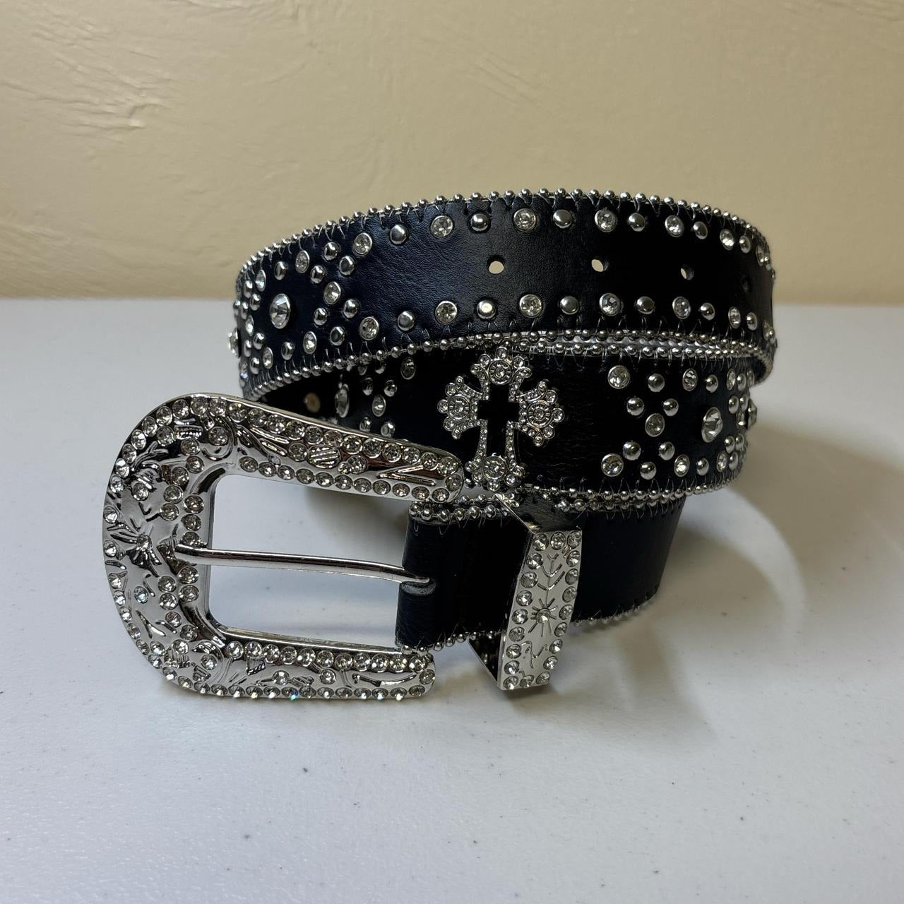0631 - Black Cross Rhinestone Belt V2