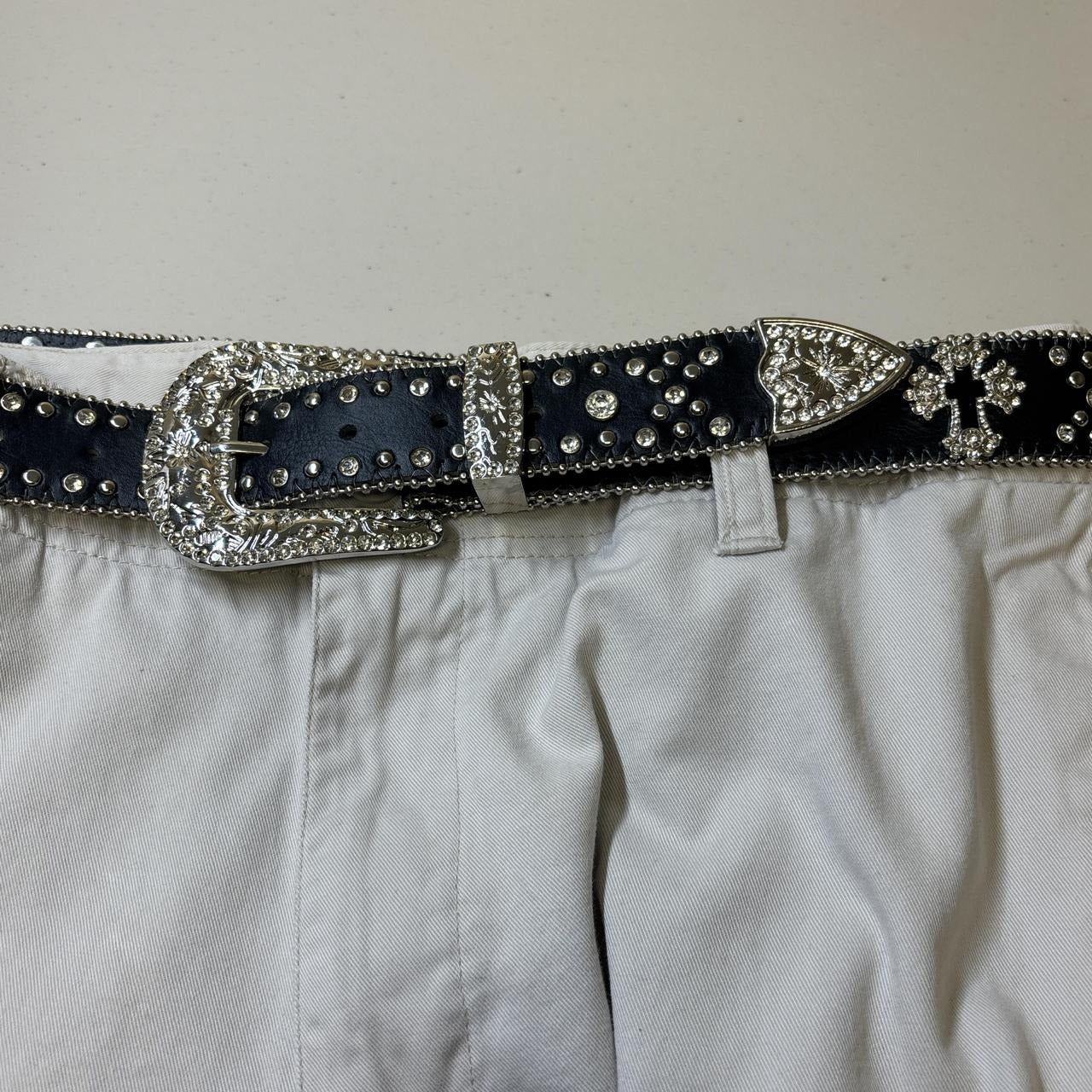 0631 - Black Cross Rhinestone Belt V2