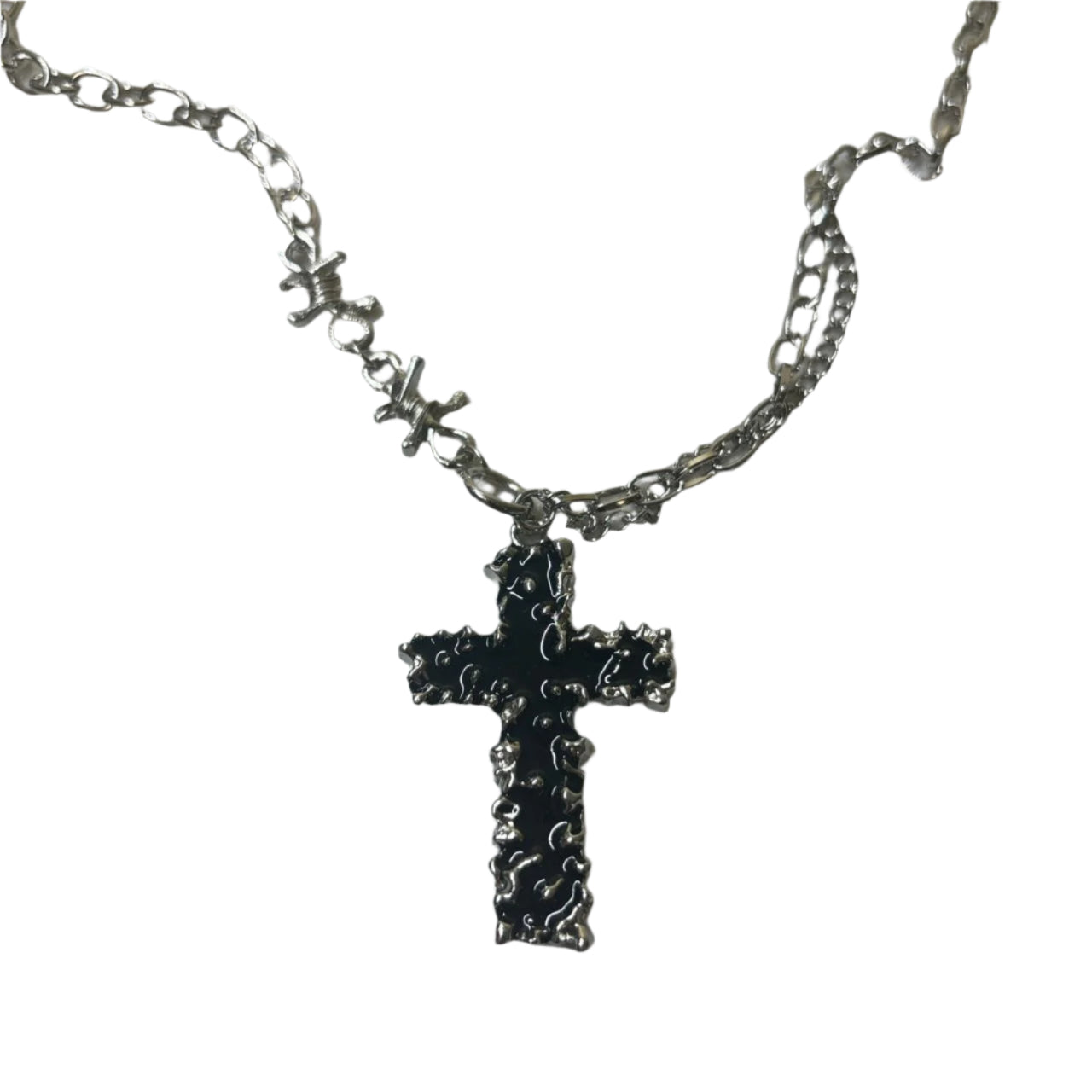 0685 - Black Cross Barbed Cable Necklace