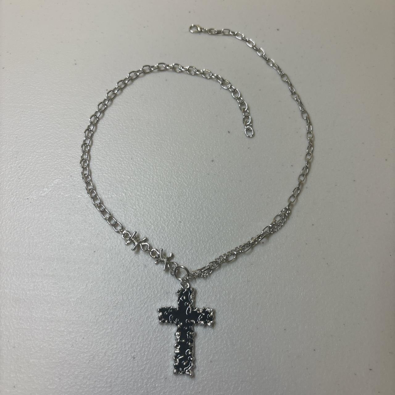 0685 - Black Cross Barbed Cable Necklace