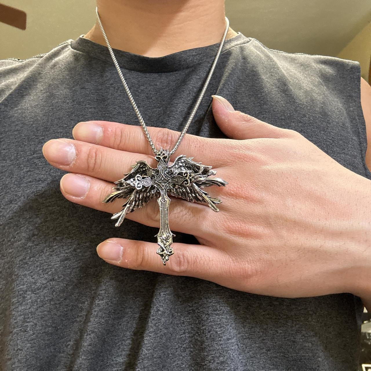 0646 - Angel Multi Wings Cross Necklace
