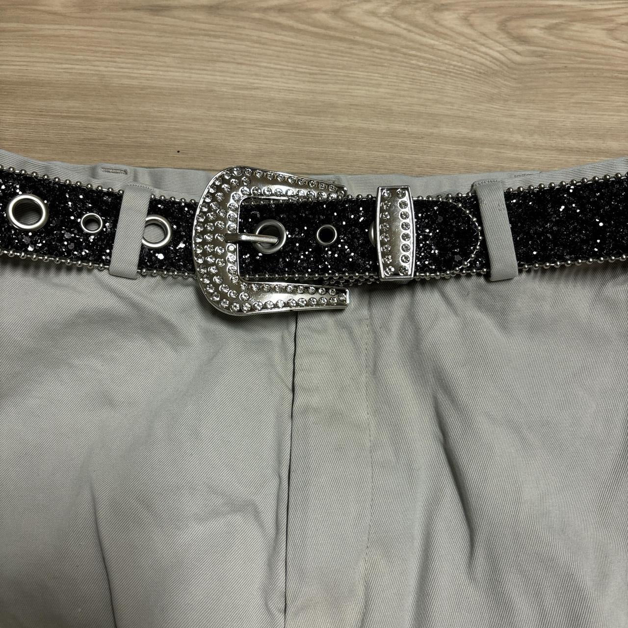 0561 - Black Rhinestone Grommet Buckle Belt
