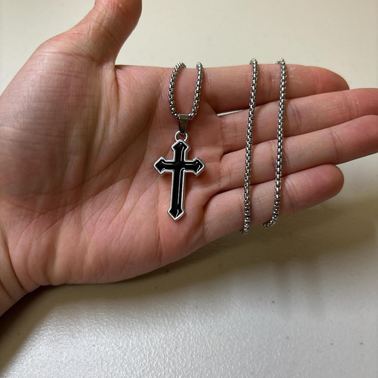 0672 - Silvery Black Cross Necklace