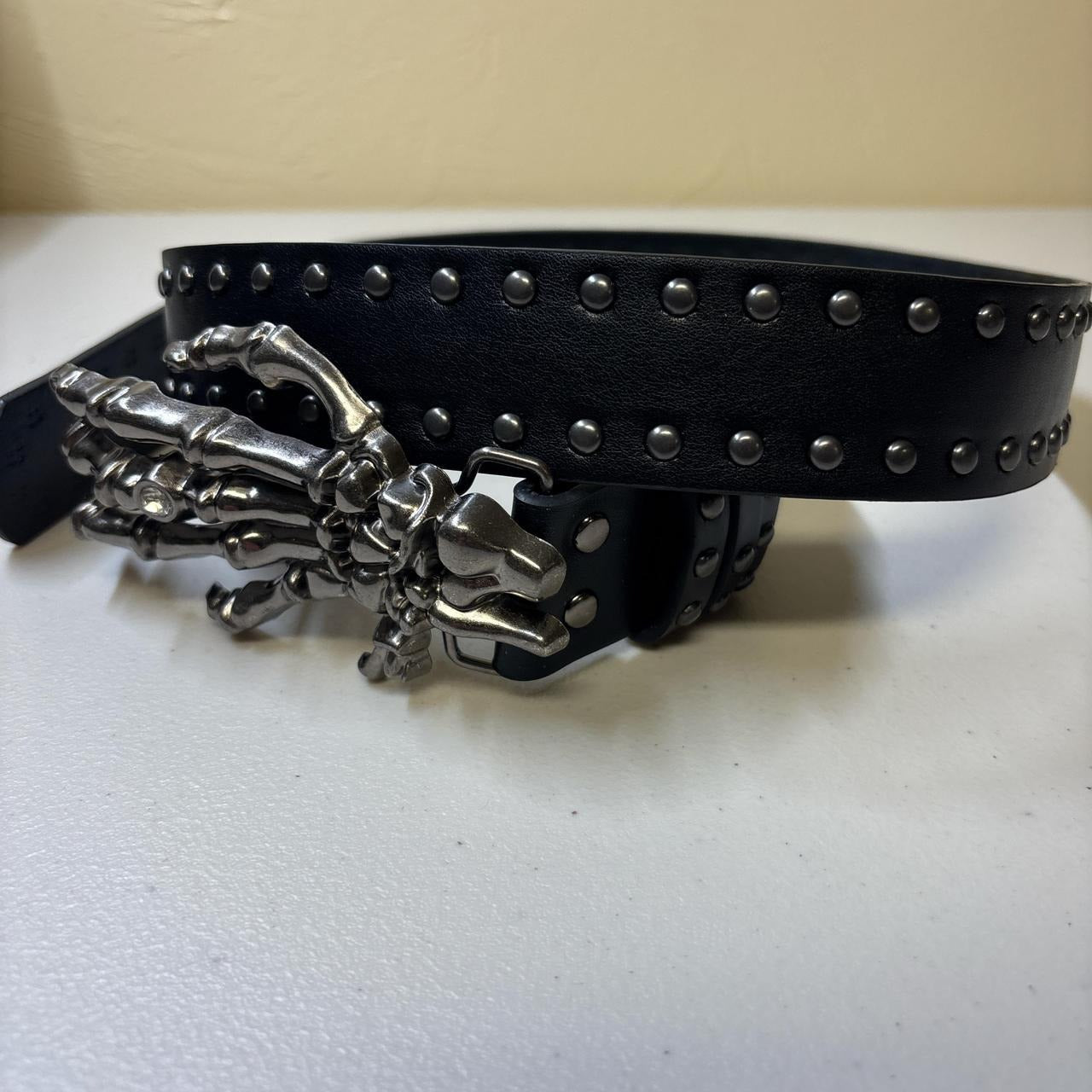 0695 - Skeleton Hand Buckle Studded Belt
