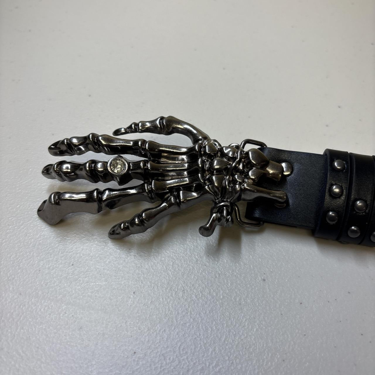 0695 - Skeleton Hand Buckle Studded Belt