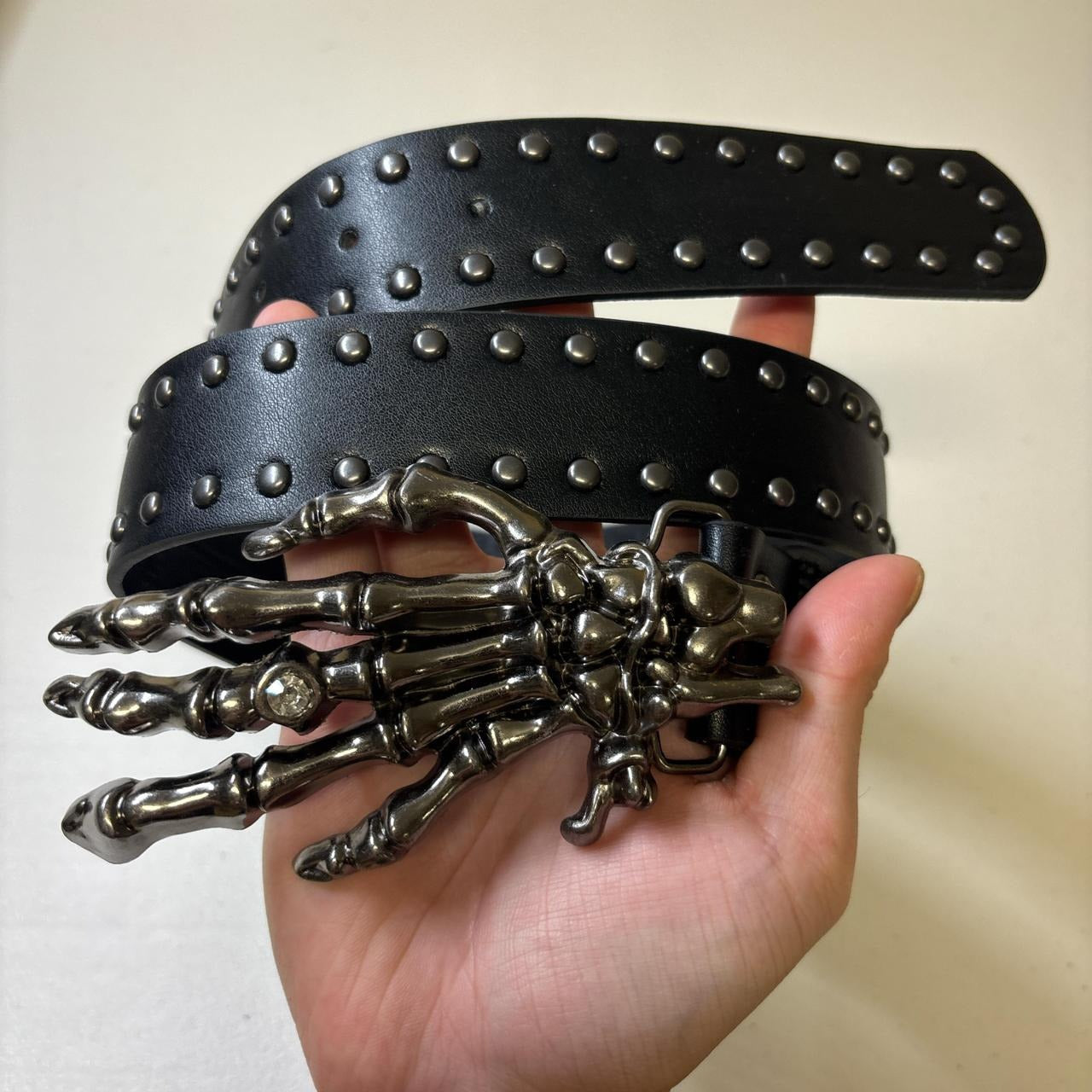 0695 - Skeleton Hand Buckle Studded Belt