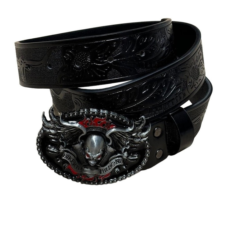 0404 - Biker Skull Buckle Belt