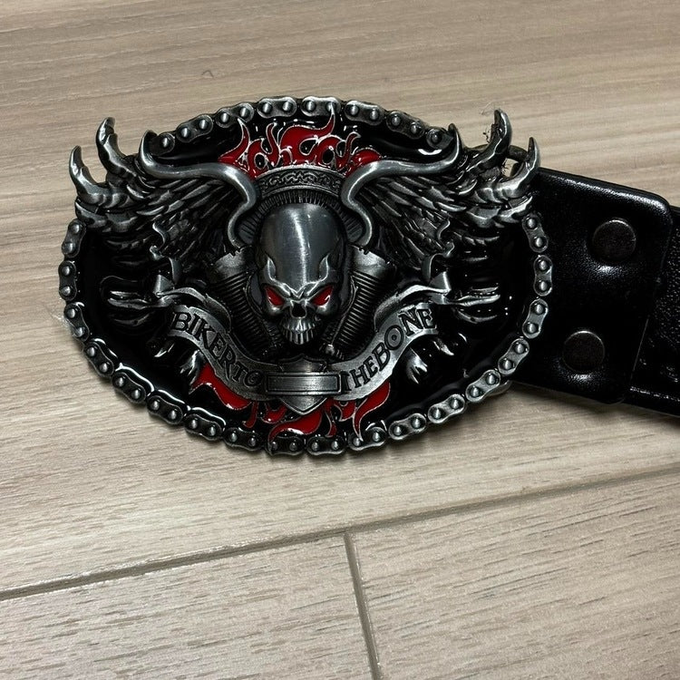 0404 - Biker Skull Buckle Belt