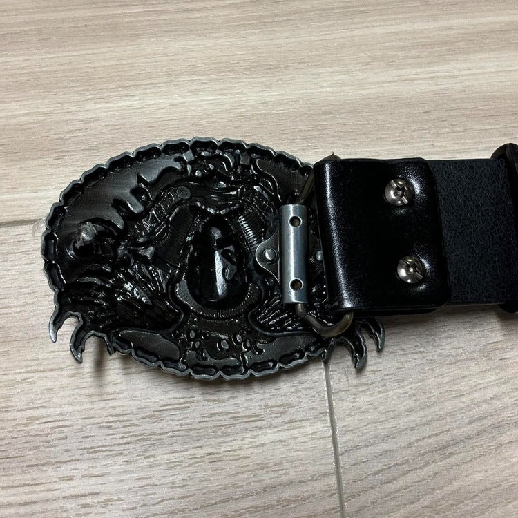 0404 - Biker Skull Buckle Belt