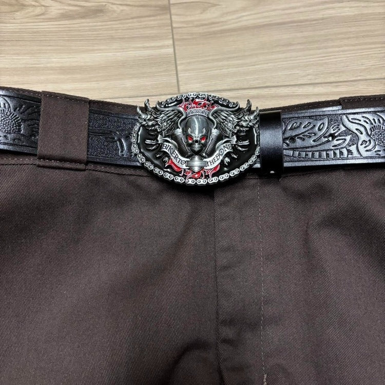 0404 - Biker Skull Buckle Belt
