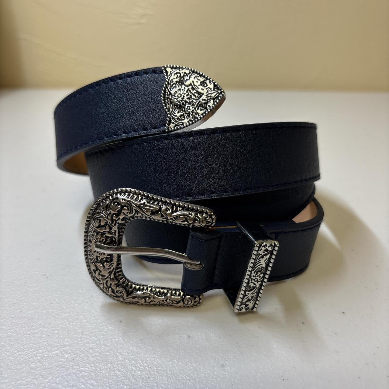 0675 - Y2K Floral Buckle Belt (navy)