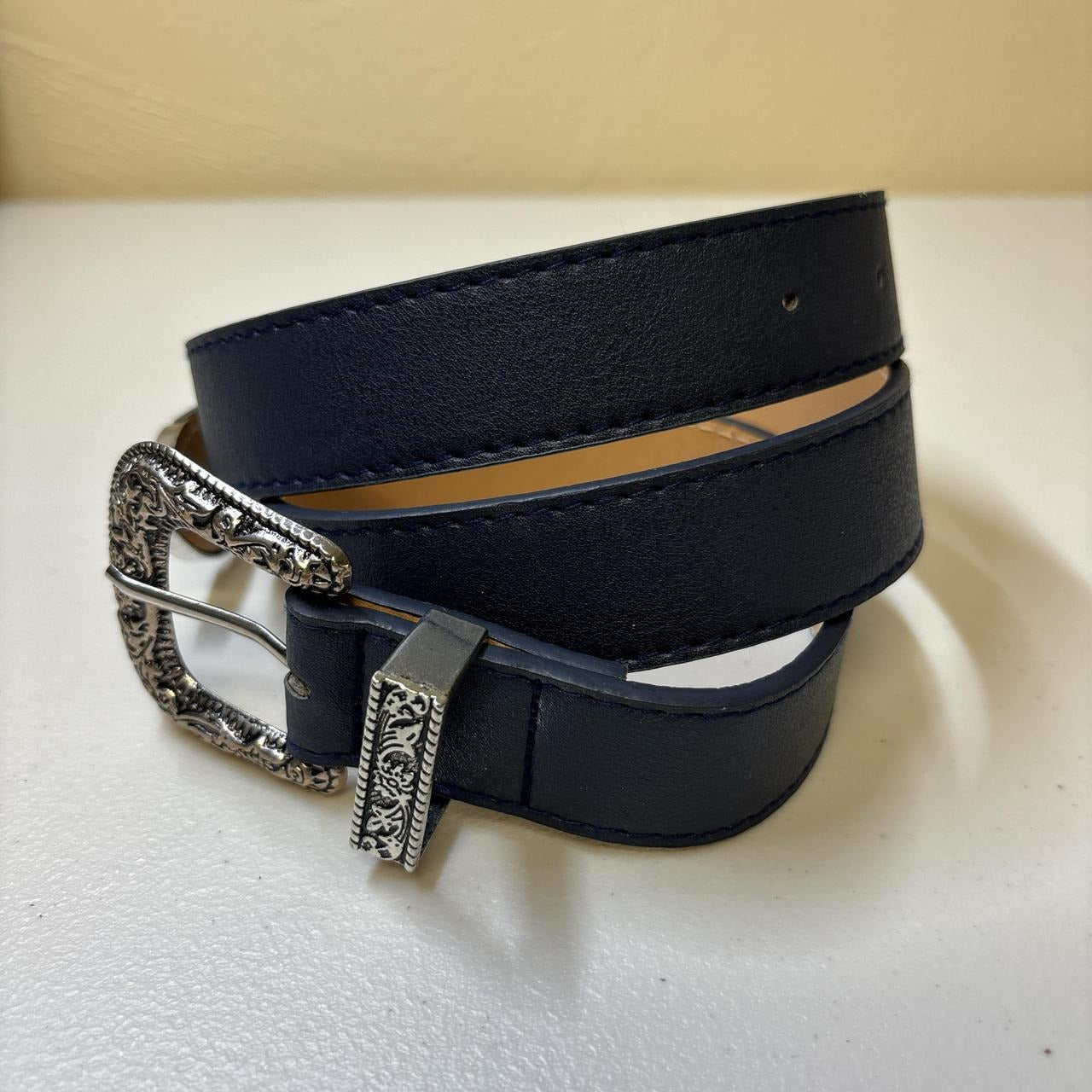 0675 - Y2K Floral Buckle Belt (navy)