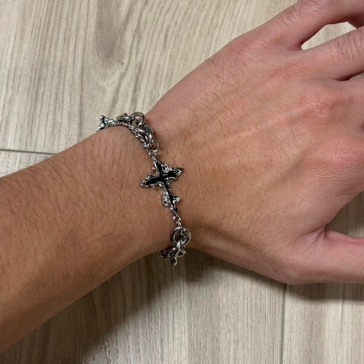 0427 - Black Cross Layered Bracelet