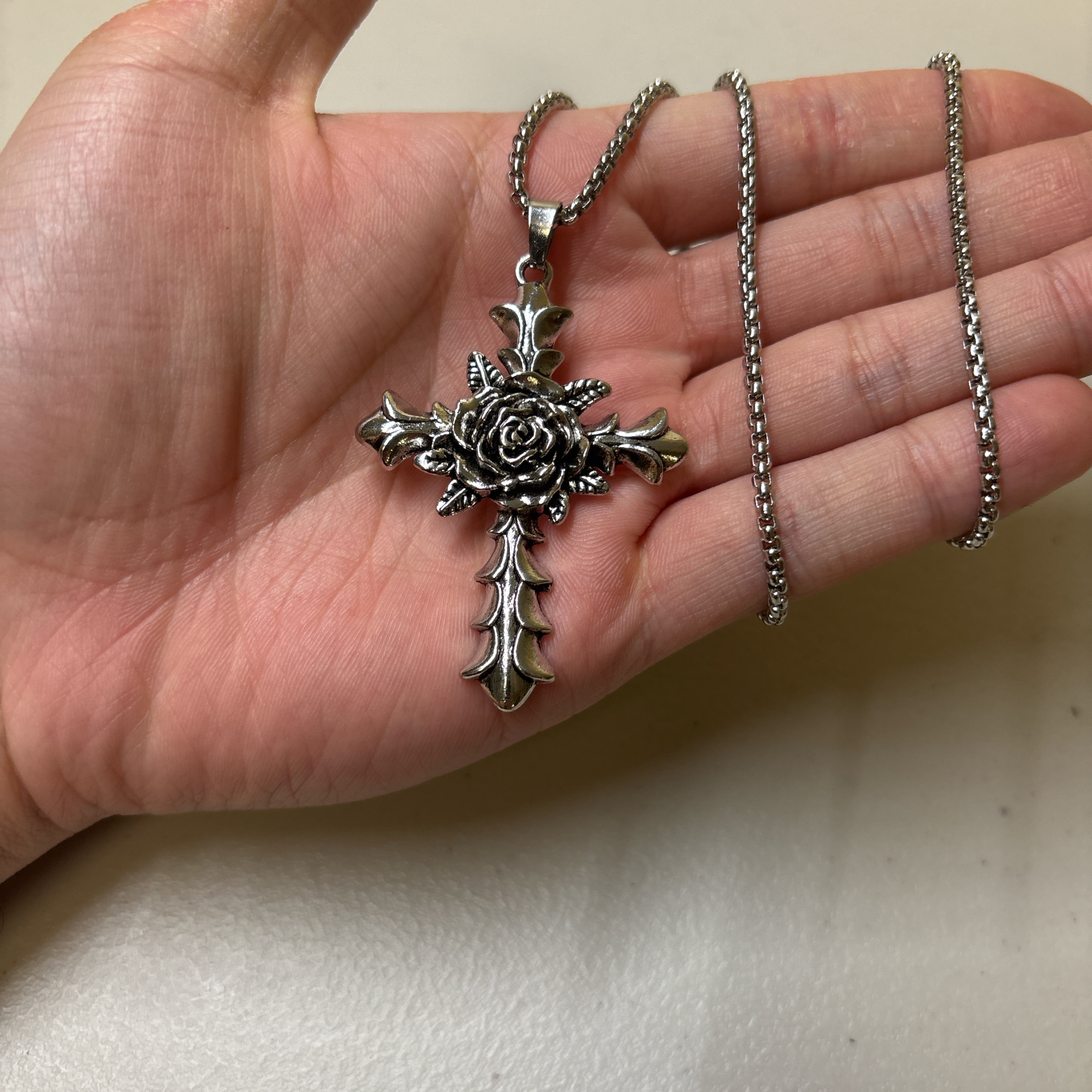 0223 - Gothic Rose Cross Necklace