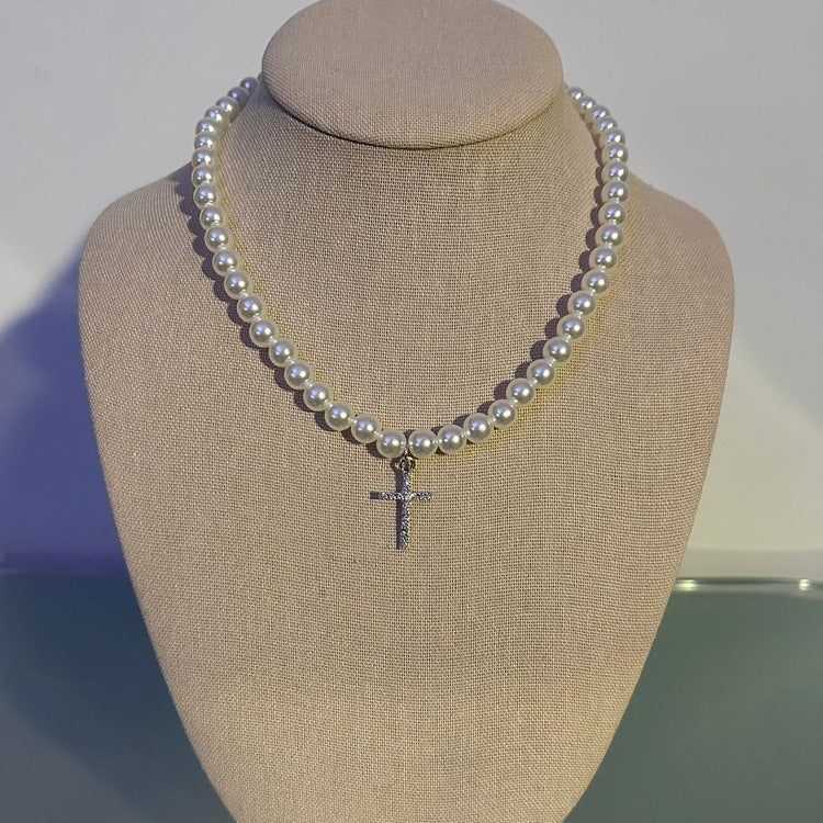 0271 - Y2K Pearl Cross Necklace