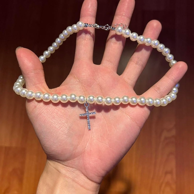 0271 - Y2K Pearl Cross Necklace