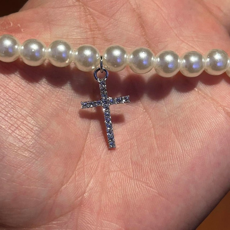 0271 - Y2K Pearl Cross Necklace