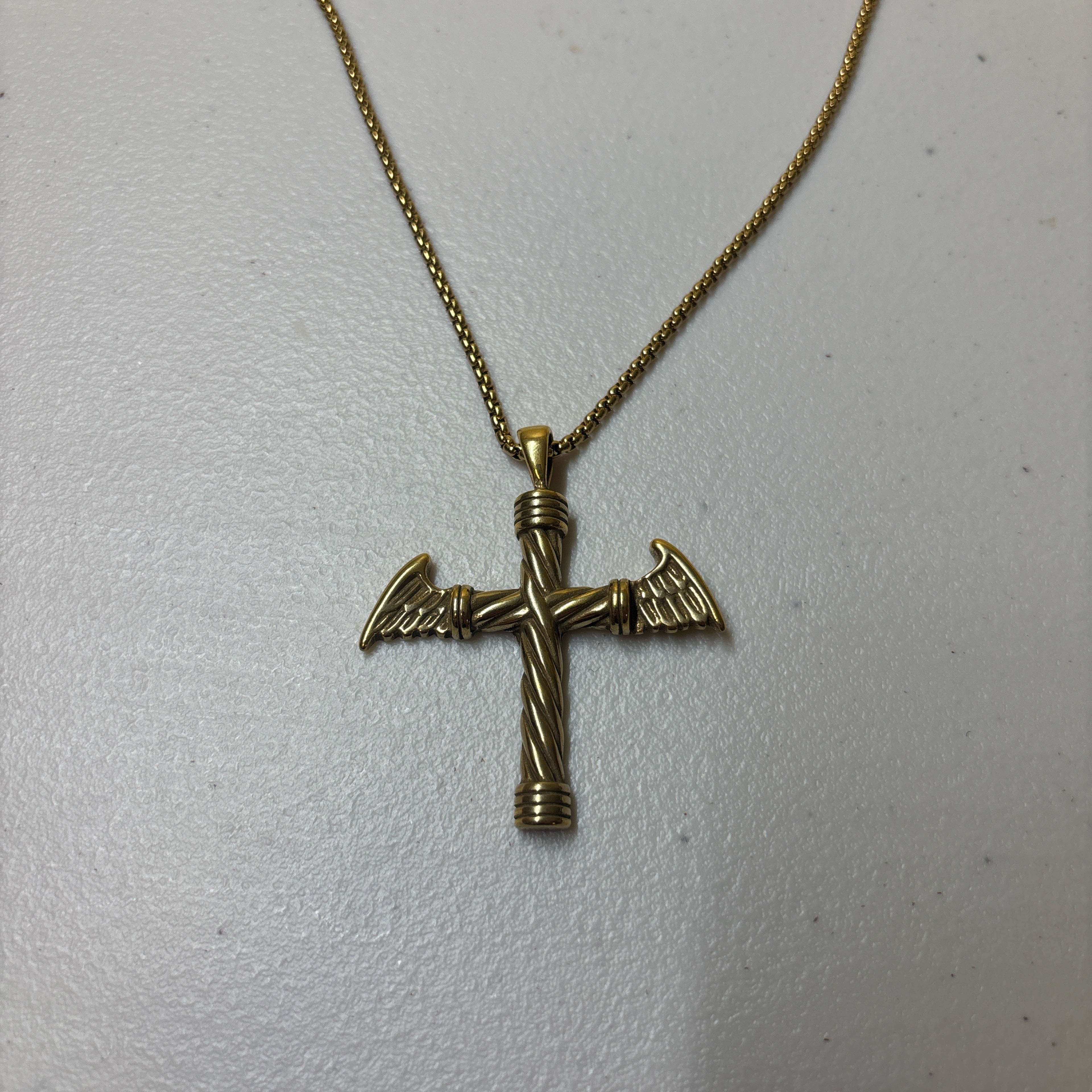 0729 - Gold Winged Cross Necklace