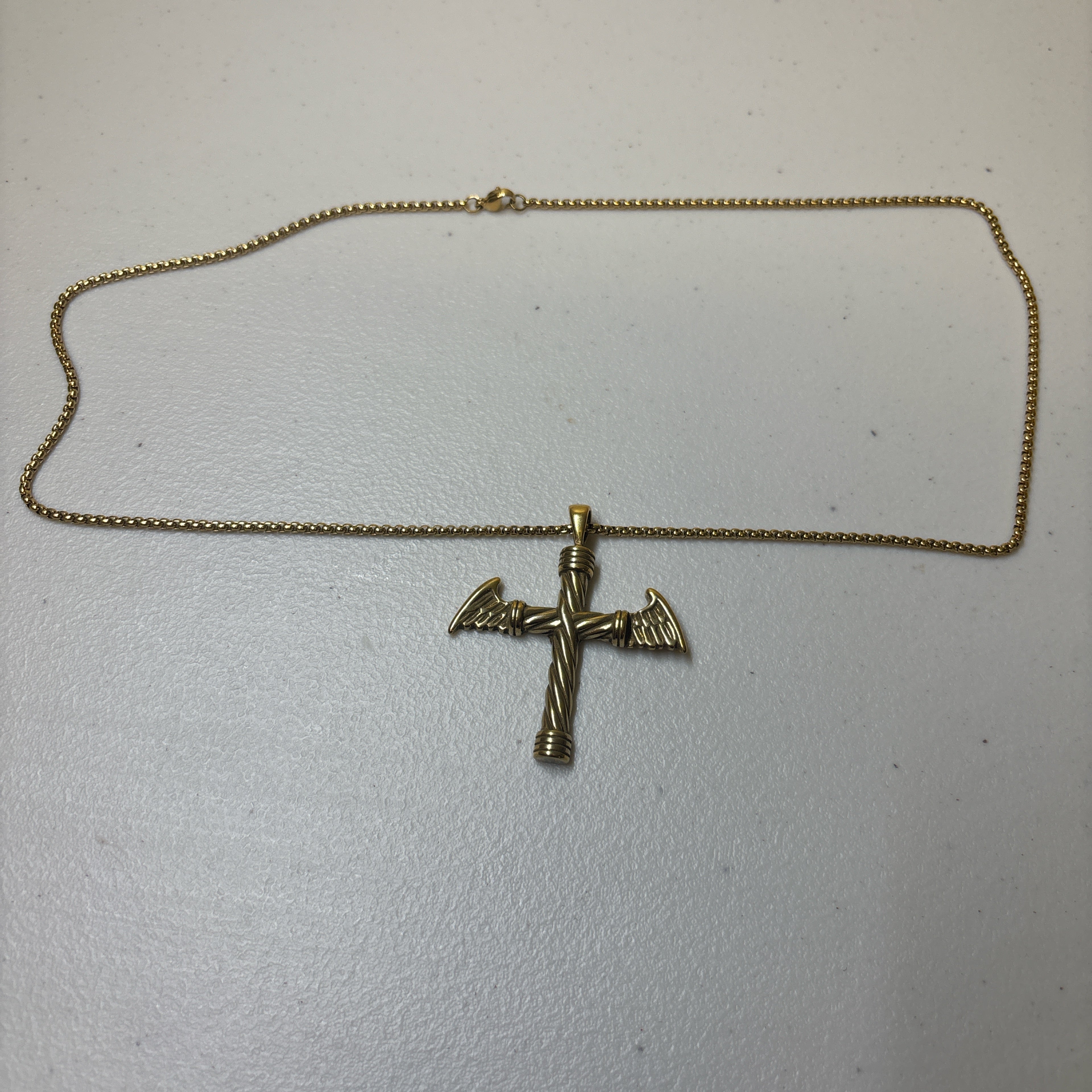0729 - Gold Winged Cross Necklace