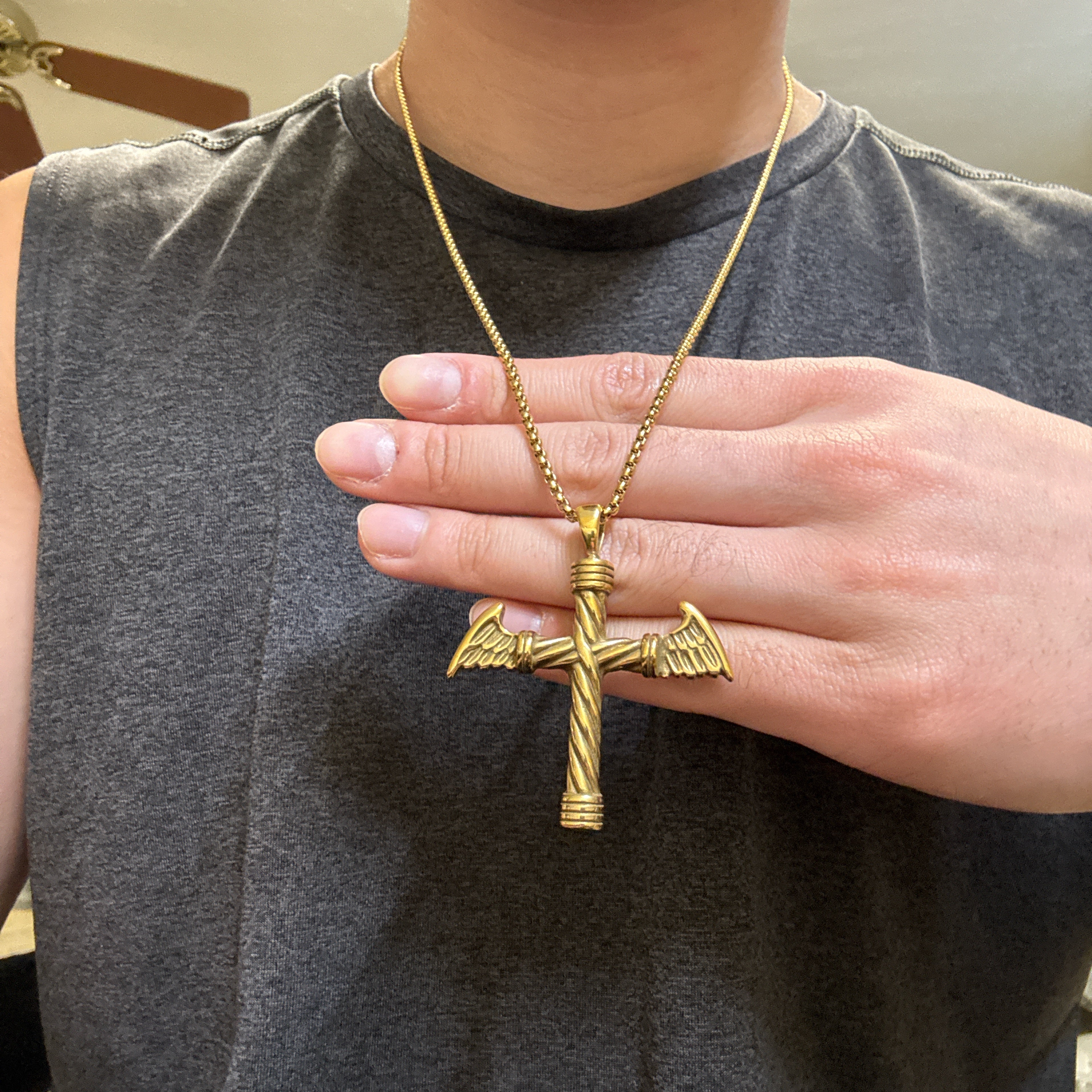 0729 - Gold Winged Cross Necklace
