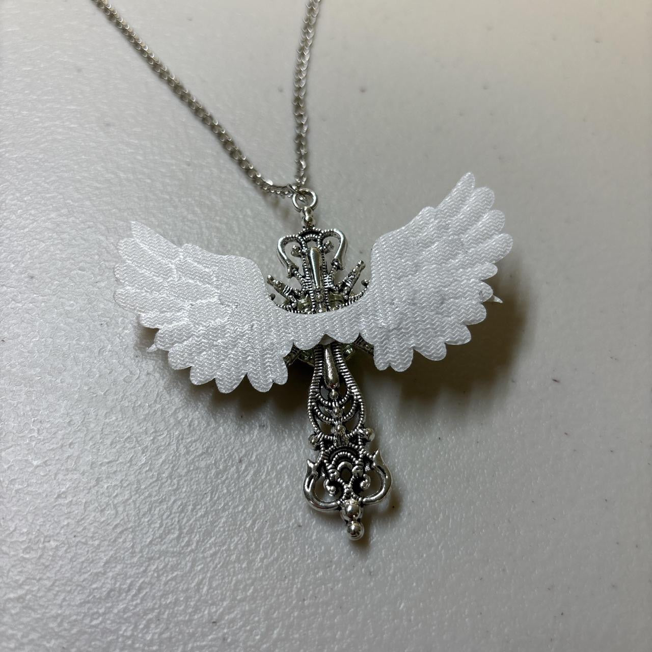 Winged Cross Blue Crystal Necklace