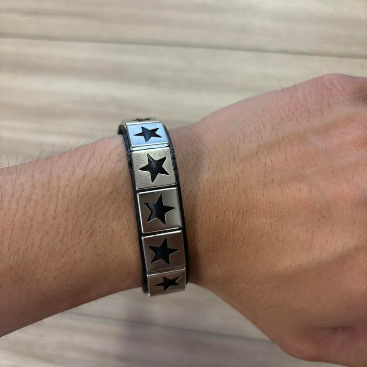 0256 - Star Leather Bracelet (1-row)