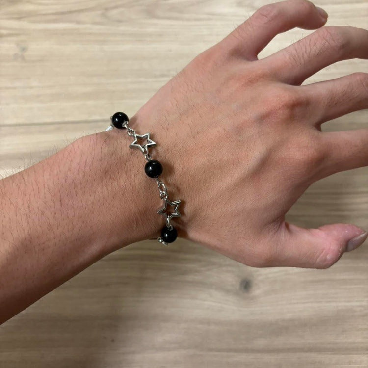 0225 - Y2K Black Pearl Star Bracelet