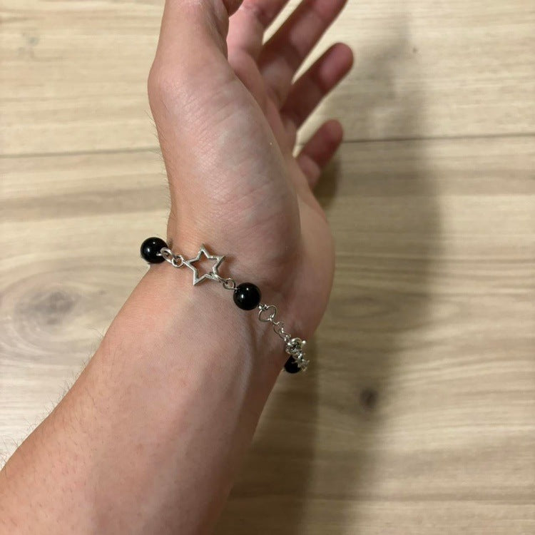 0225 - Y2K Black Pearl Star Bracelet