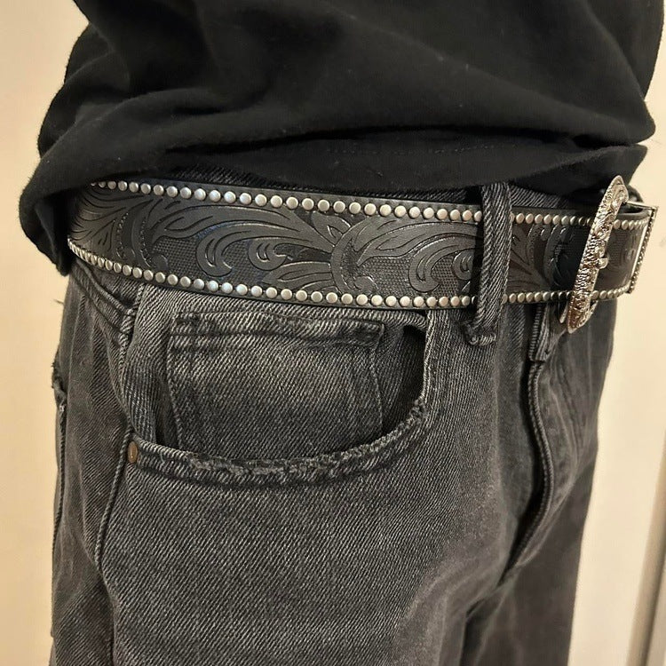 0022 - Y2K Buckle Studded Belt (black)