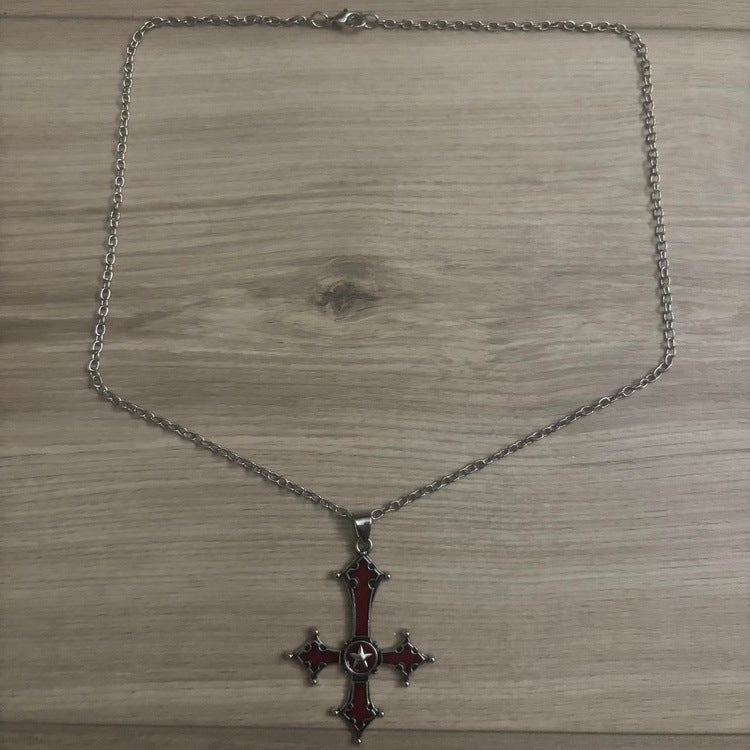 0202 - Inverted Cross Necklace (Red)