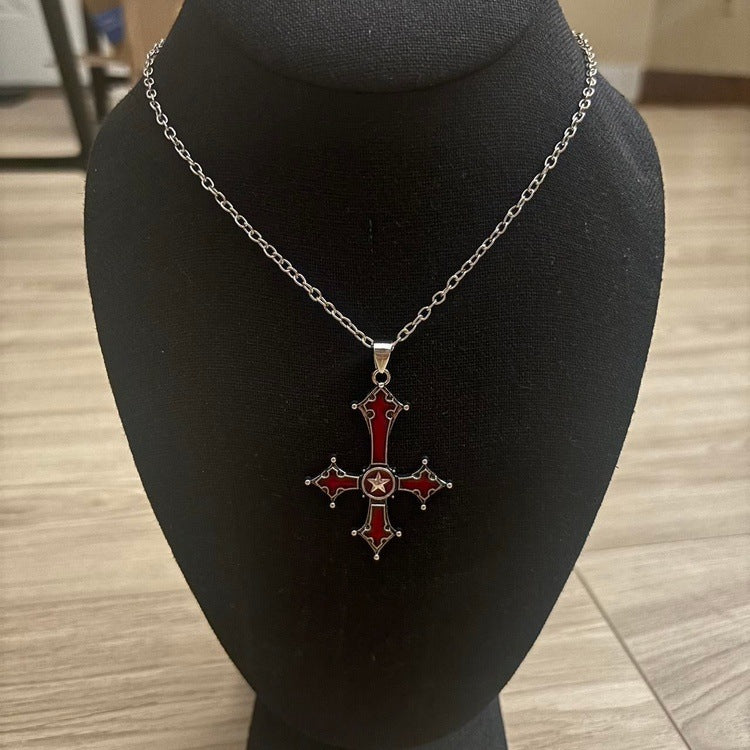 0202 - Inverted Cross Necklace (Red)