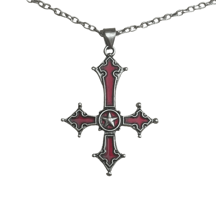 0202 - Inverted Cross Necklace (Red)