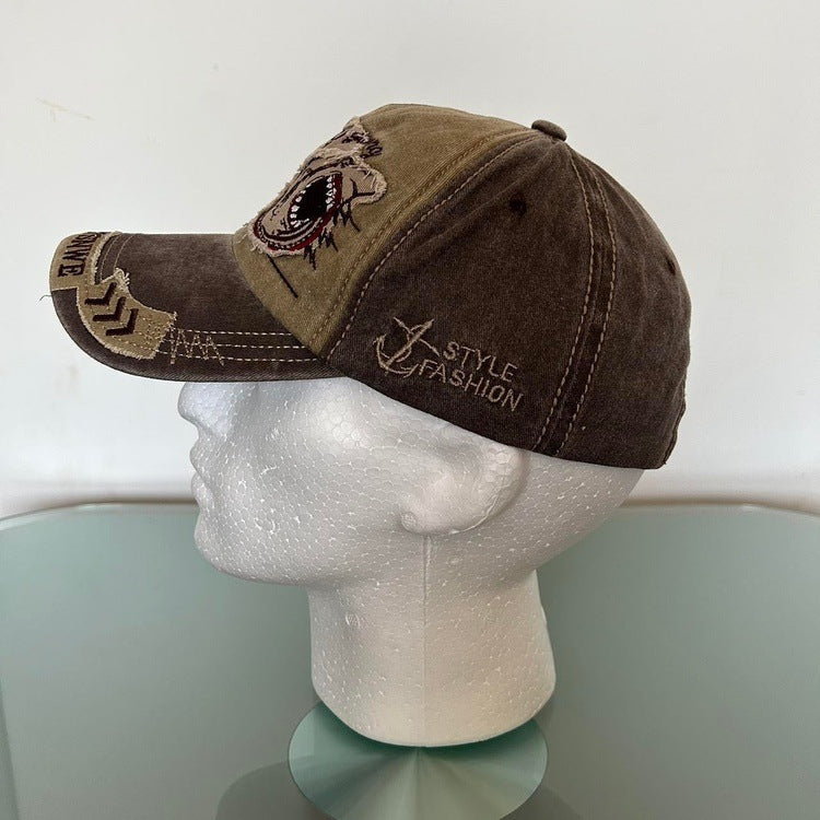 0116 - Distressed Shark Hat (brown+khaki)