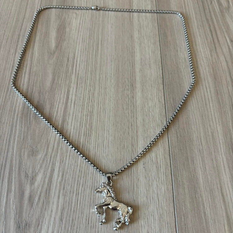 0226 - Silver Horse Pendant Necklace