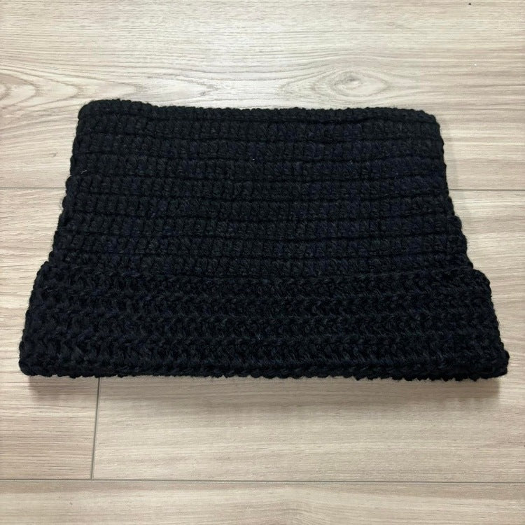 0232 - Knitted Ears Beanie (all-black)