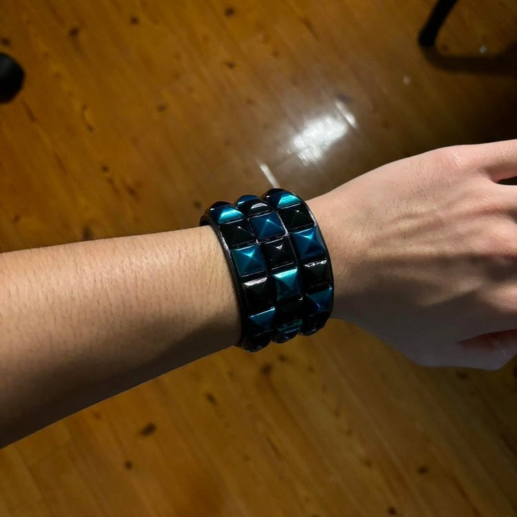 0478 - Triple-Row Pyramid Studded Bracelet (blue+black)