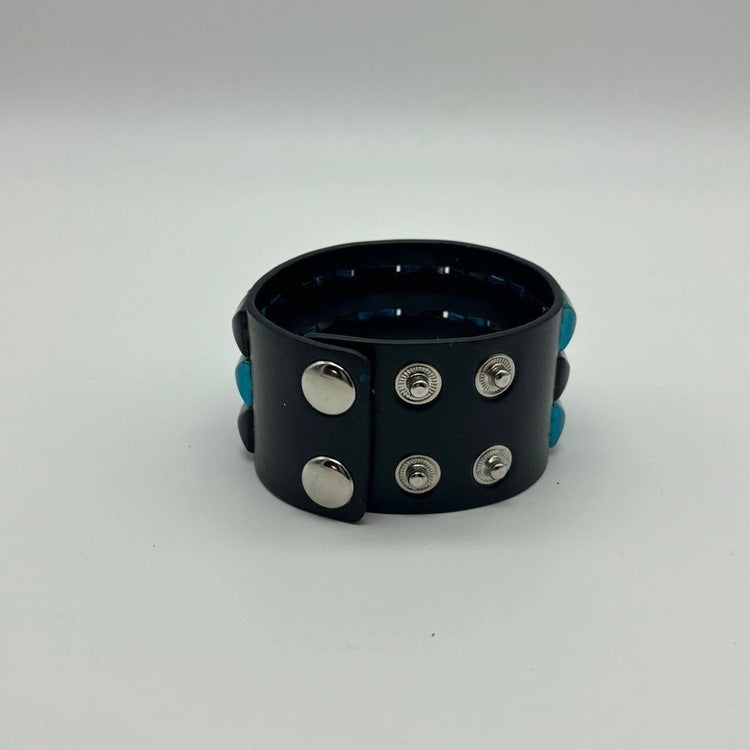 0478 - Triple-Row Pyramid Studded Bracelet (blue+black)