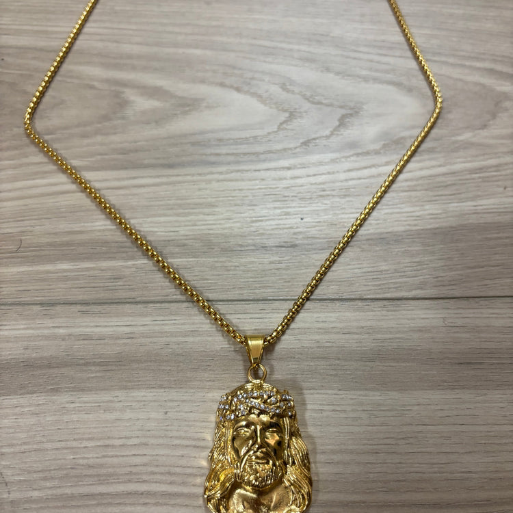 0295 - Golden Rhinestone Jesus Pendant