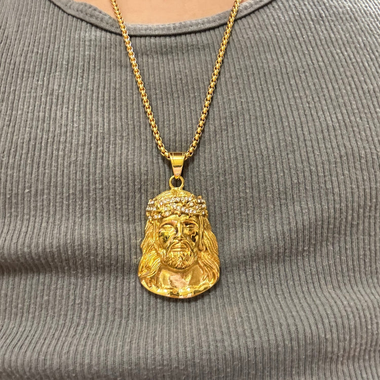 0295 - Golden Rhinestone Jesus Pendant