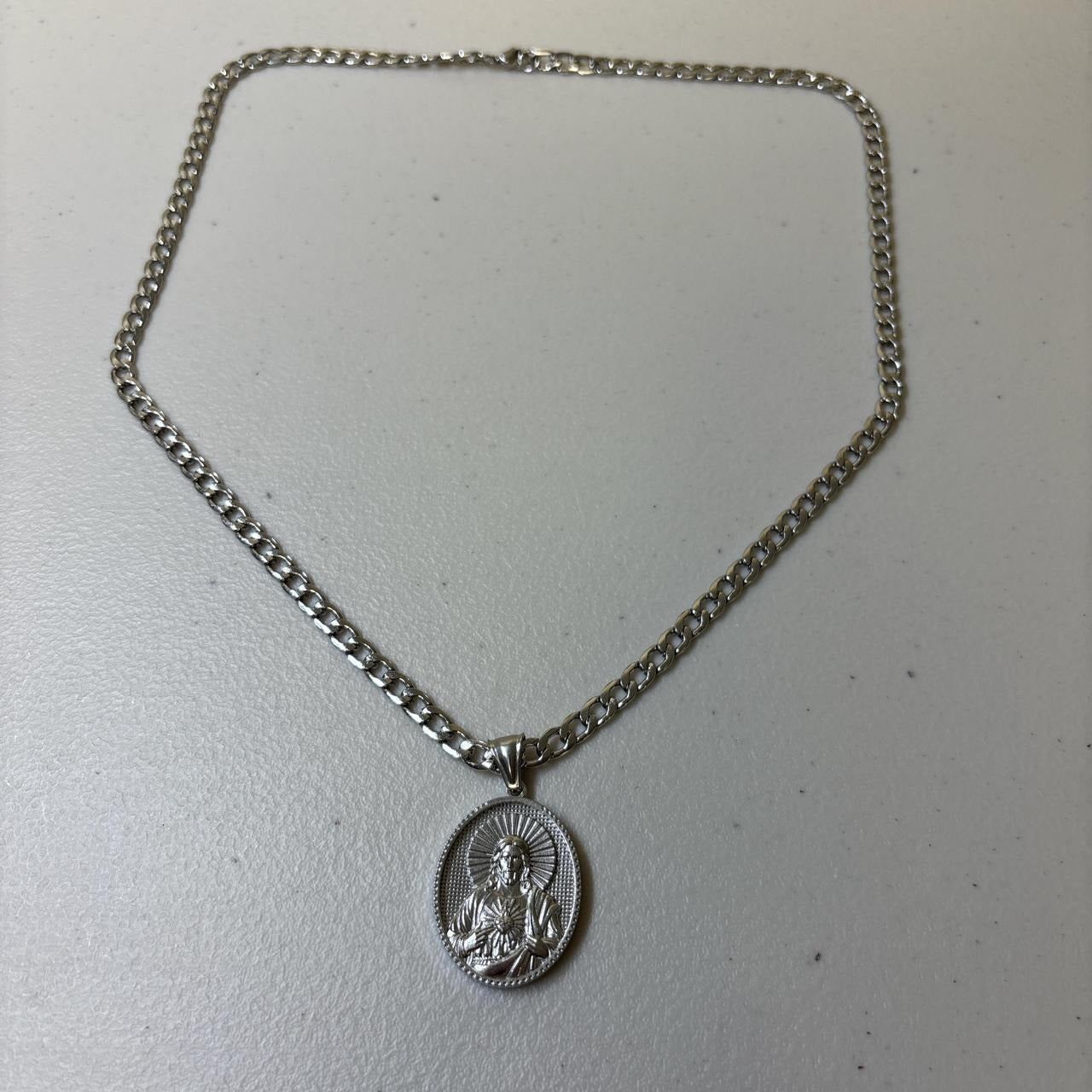 0626 - Silver Jesus Pendant Cuban Chain