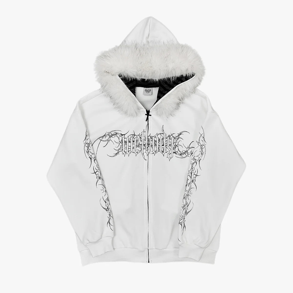 Gothic Tattoo Print Faux Fur Hooded Sweatshirt