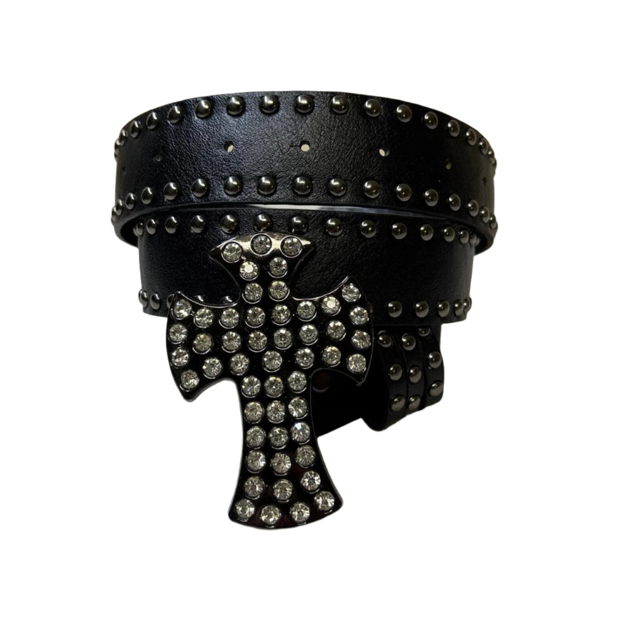 0652 - Rhinestone Cross Buckle Black Belt