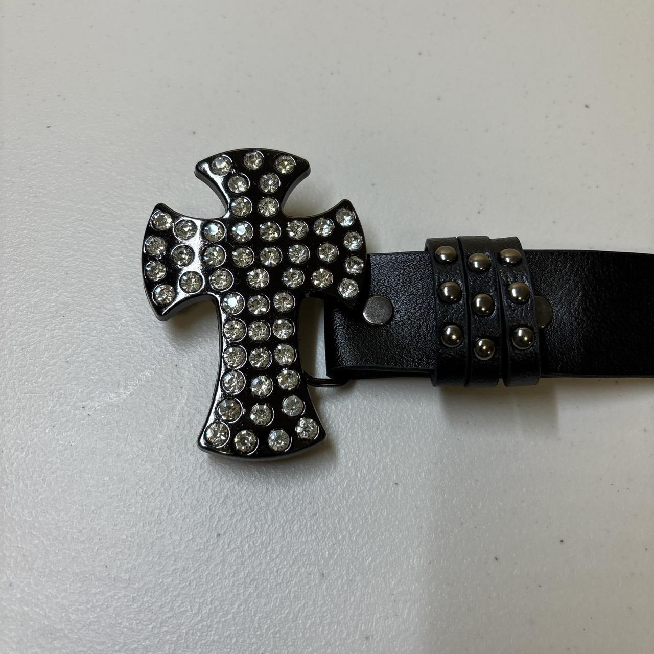 0652 - Rhinestone Cross Buckle Black Belt