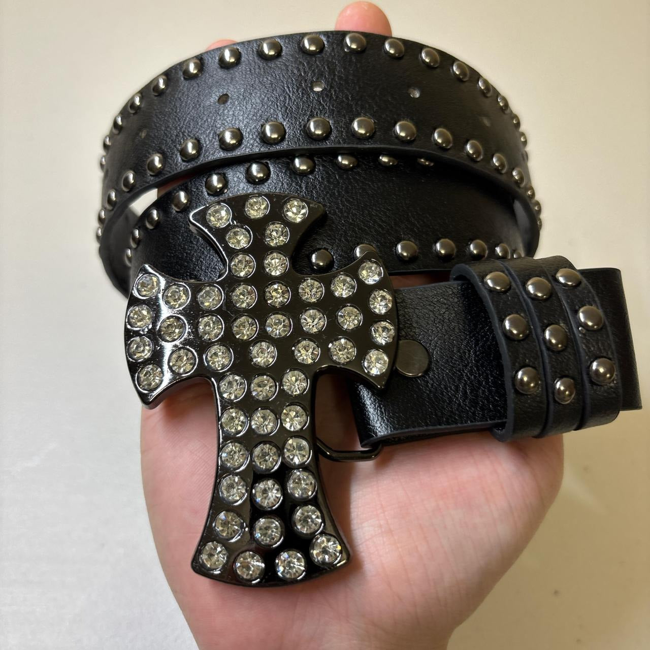 0652 - Rhinestone Cross Buckle Black Belt