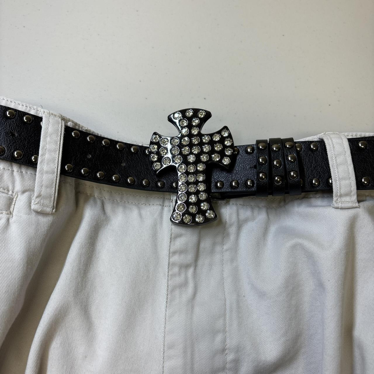 0652 - Rhinestone Cross Buckle Black Belt
